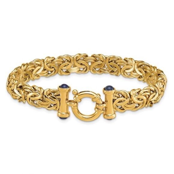 18k Gold Byzantine Bracelet with Sapphires: 7.5 inches long. Made in Italy - Picture 7 of 7